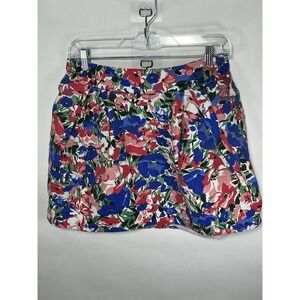 Zara Trafaluc TRF Skirt‎ Mini Pleated Floral Red Blue Sz 8 Festival Outdoor Chic